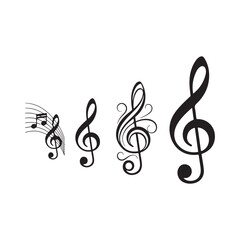 Fototapeta premium Collection of elegant black treble clefs and musical notes on a pristine white background