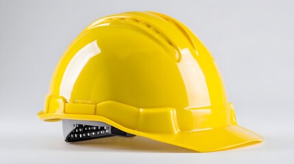 Bright Yellow Hard Hat Safety Equipment on White Background.
