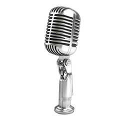 Fototapeta premium Classic silver microphone on a black background, iconic vintage audio equipment