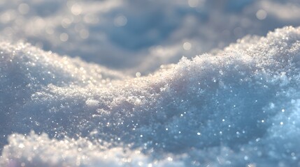 Close up of sparkling snow texture with soft light.