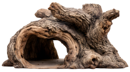 Highly detailed artificial tree stump decoration featuring a hollow cavity entrance perfect for reptile habitats or unique aquarium landscape design elements