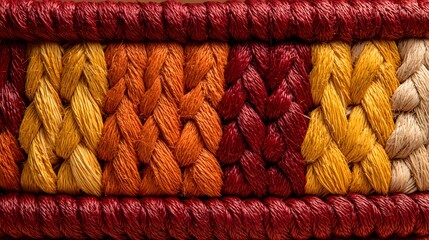 Close-up Macro Shot of Woven Textile Pattern with Vibrant Colors.