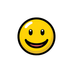 Fototapeta premium A smiling, round, yellow face with a white highlight, black outline, and black background