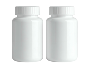 Two identical white opaque plastic bottles with ribbed white caps