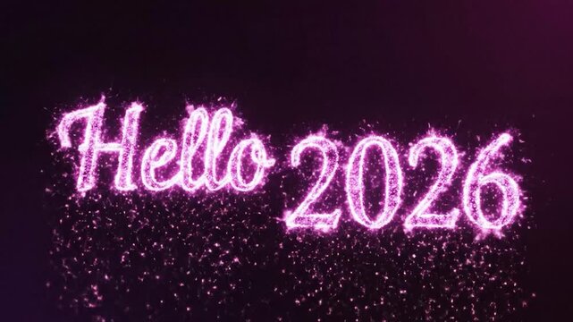 Hello 2026 New Year Celebration with Fireworks and Sparkles.