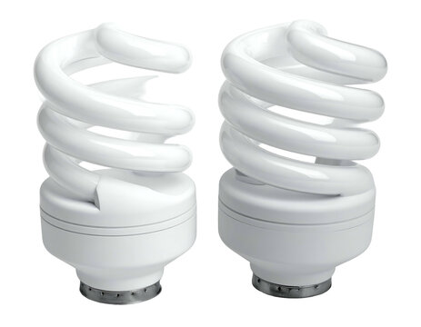Two white compact fluorescent spiral light bulbs on display - Powered by Adobe
