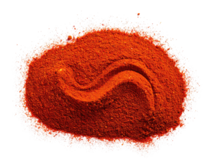 Red spice pile, wavy pattern on top, dark background
