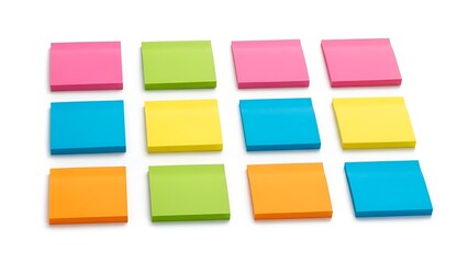 Colorful sticky notes neatly arranged on a clean white surface present diverse reminder options