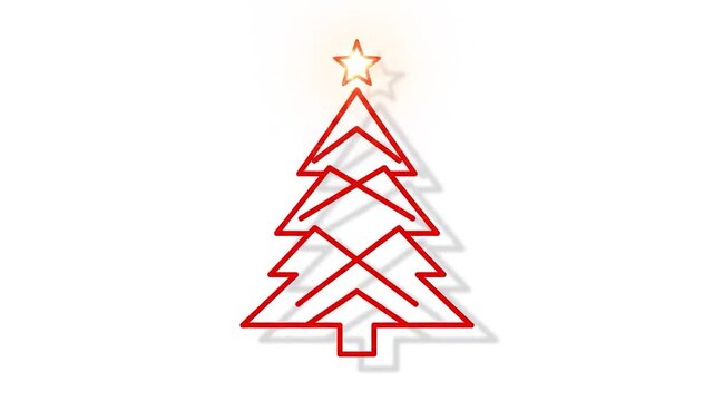 Minimalist Christmas Tree Animation - Red Outline with Star Topper.