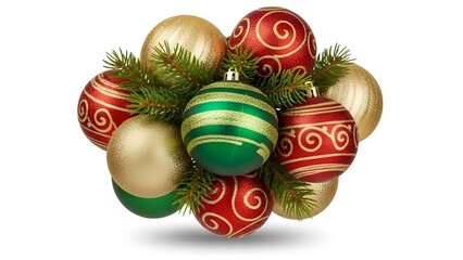 Festive christmas ornament collection featuring traditional seasonal colors and festive evergreen