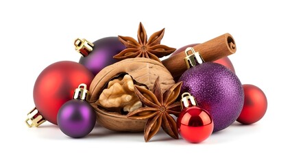 Festive christmas still life, adorned with decorative baubles and aromatic spices, evokes joyous