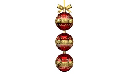 Festive elegance, a trio of decorative christmas baubles with golden ribbon ornament against a