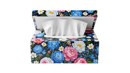 tissue box with floral design on white background