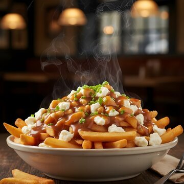 Classic Canadian Poutine with French Fries, Cheese Curds and Gravy