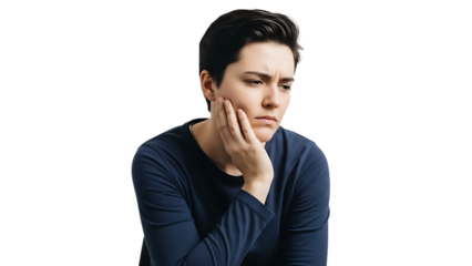 Man with hand on face looking concerned