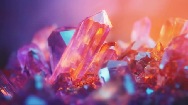 Abstract gemstone crystal formation with colorful lighting and textures