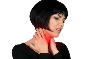 Woman with neck pain touching her throat