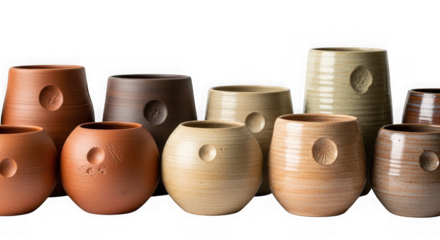 Assortment of ceramic pots with circular indentations