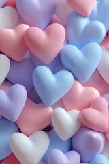 Obraz premium Unique 3D Clay Hearts in Soft Pastel Colors for Valentine’s Day Celebration