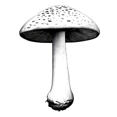 Detailed Line Art Drawing of a Wild Mushroom
