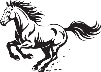 Fototapeta premium Galloping black horse silhouette with flowing mane and tail