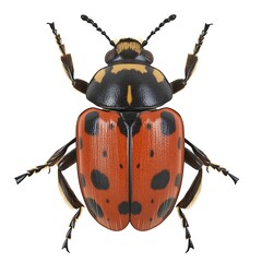 Vibrant Red and Black Spotted Beetle on White Background