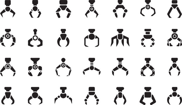 Robot claw machine arm collection with different mechanical grippers industrial grabber icon element