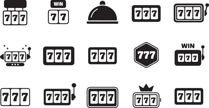 Slot machine jackpot icon set with lucky sevens casino symbols gambling game elements gaming graphics