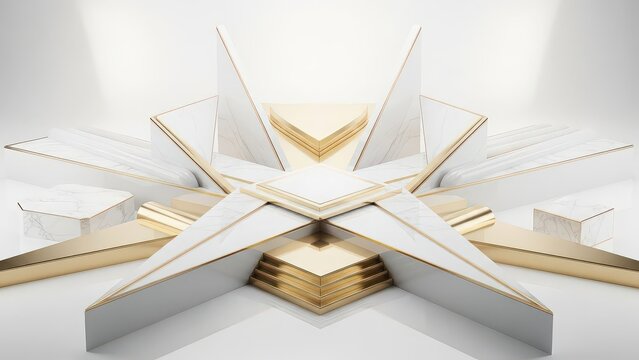 Elegant abstract white and gold geometric design isolated on white background - Powered by Adobe