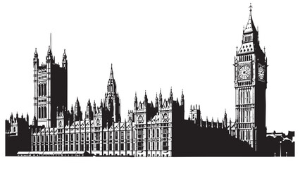 Obraz premium Iconic gothic parliament building and clock tower silhouette