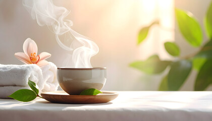 Hot tea served at the spa is placed on the table