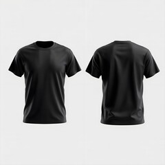 Black Blank T Shirt Front and Back View Mockup Isolated on White Background