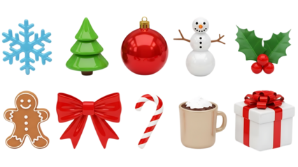 christmas icons including tree snowman and gifts on white background transparent background