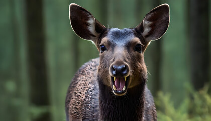 closeup of a siberian musk deer in the forest