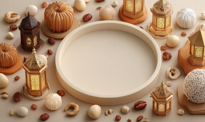 Elegant 3D Glossy Top View Illustration for Ramadan Kareem Celebration Decor