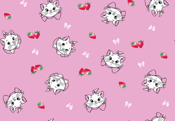 Cute cat and strawberry seamless pattern illustration © Md