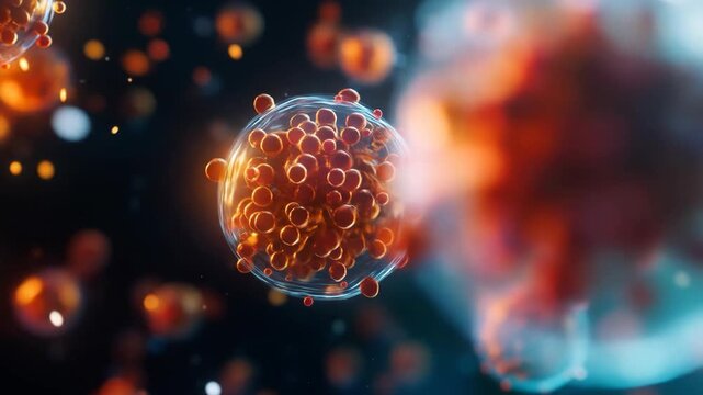 Abstract microscopic cells floating in a biological environment