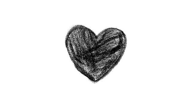 Hand-drawn black charcoal heart animation with organic pencil texture on a white background perfect for romantic wedding videos or creative minimalist title transitions.
