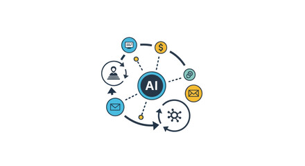 Obraz premium Colorful AI Concept with Business and Technology Icons.