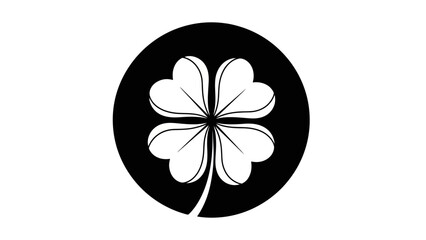 Four-leaf clover in a black circle, symbol of luck and St. Patrick's Day.