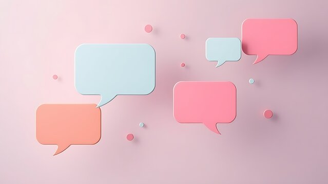 Modern feedback concept with floating speech bubble shapes on a soft gradient background.