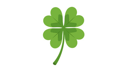 A vibrant green four-leaf clover with a stem against a white background, symbolizing luck and nature.