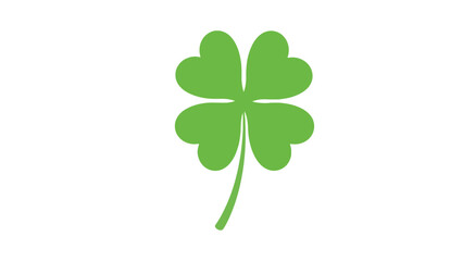 A simple, stylized illustration of a bright green four-leaf clover on a plain white background.