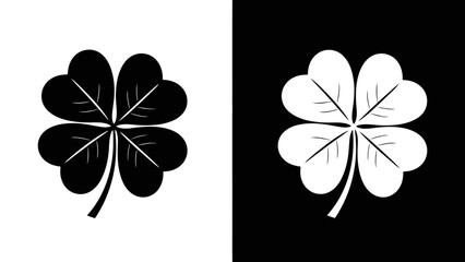 Four-leaf clover illustrations in black and white.