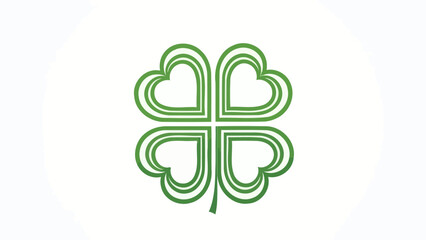 Green four-leaf clover illustration with heart-shaped leaves, perfect for St. Patrick's Day.