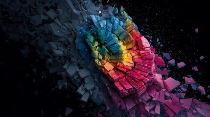 Vibrant multicolored abstract 3d artwork, rainbow colored cube fragments, creative background, colorful digital art, futuristic design element