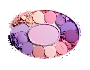 Pastel eye shadows, blush. Compact oval palette