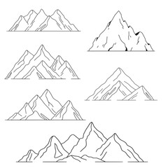 Set of line art mountain range illustrations for minimalist adventure design projects