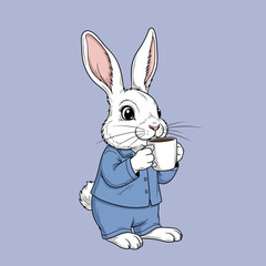 Obraz premium Cartoon Rabbit Drinking from a Mug.