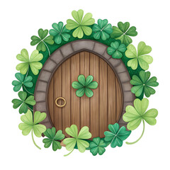 Watercolor Wooden Door with Clover Garland isolated on a transparent background